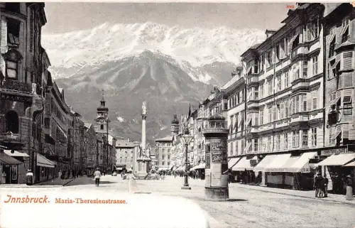L049 Österreich Innsbruck Maria Theresia Straße Café Vintage Postkarte