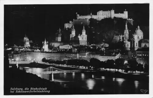 L049 Österreich 1939 Salzburg Stadt beleuchtet von Lichtern Nacht Vintage Postkarte