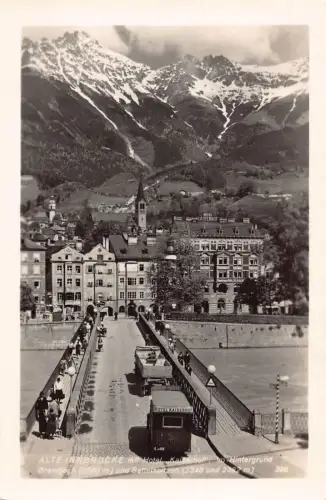 L049 Österreich Innsbruck Hotel Kaiserhof Autos Brücke RPPC Vintage Postkarte