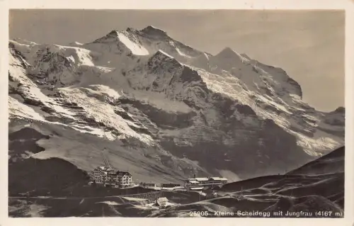 L045 Schweiz 1930 Kleine Scheidegg mit Jungfrau Berg Vintage Postkarte