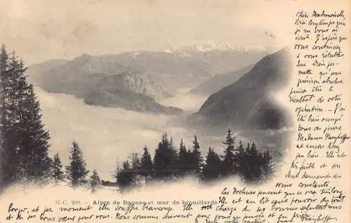 L045 Schweiz 1908 Alpes de Bagnes et mer de brouillards Vintage Postkarte