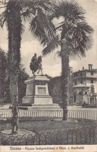 A191 Italien 1923 Verona Piazza Independenza Denkmal Garibaldi Vintage Postkarte