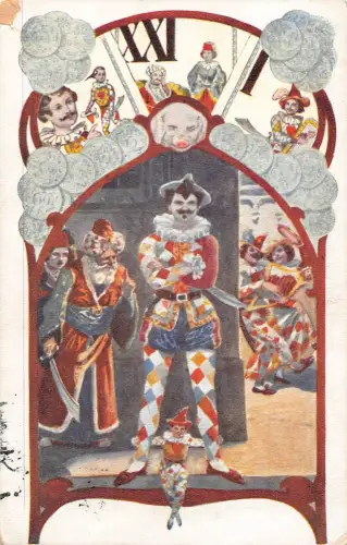 Ungarn Gruß 1914 Glück Schwein Geld Clown Narr Neujahr Postkarte L575