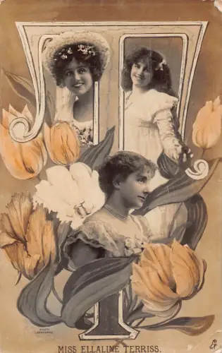 Alphabet Buchstabe T viktorianische Schauspielerin Miss Ellaline Terriss Postkarte L575