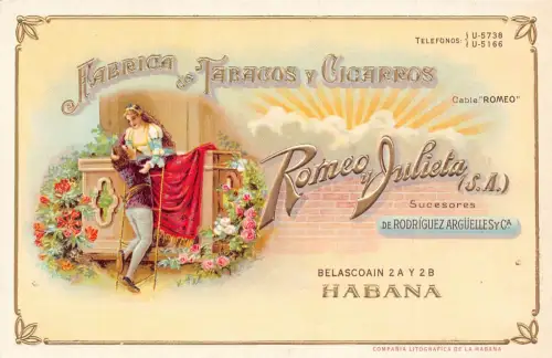 Werbung Romeo y Julieta Tabak Zigarren geprägte Postkarte L575