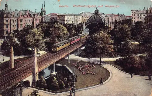 L119 Deutschland 1912 Berlin Nollendorfplatz mit Hochbahn Zug Vintage Postkarte
