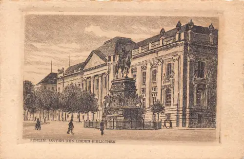 L119 Deutschland Berlin Unter den Linden Bibliothek Bibliothek Statue Vintage Postkarte