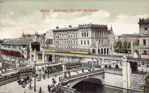 L119 Deutschland 1908 Berlin Hallesches Tor Hochbahn Straßenbahnen Zug Vintage Postkarte