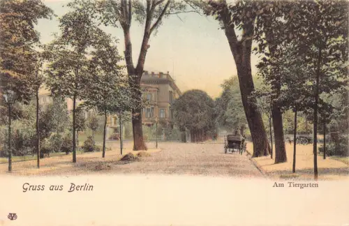 L122 Deutschland Gruss aus Berlin am Tiergarten Garten Bäume Vintage Postkarte