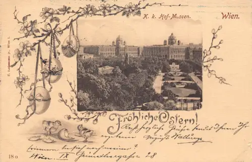 L416 Österreich Wien Ostergrüße Eier Blumen Küken Vintage Postkarte