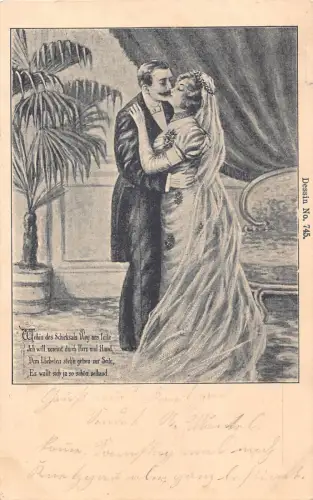 A195 Romantik Liebe 1899 Kunst Kuss Gedicht Brautpaar Hochzeit Postkarte