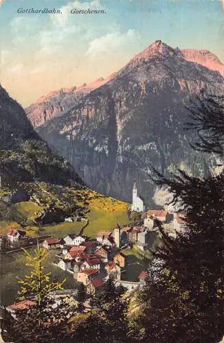 A197 Schweiz Gotthardbahn Goeschenen Berg Klippen Dorf Postkarte