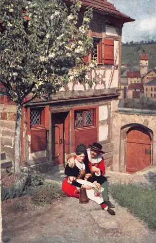 A197 Liebesroman Paar Blumen ethnische Trachten Deutschland Postkarte