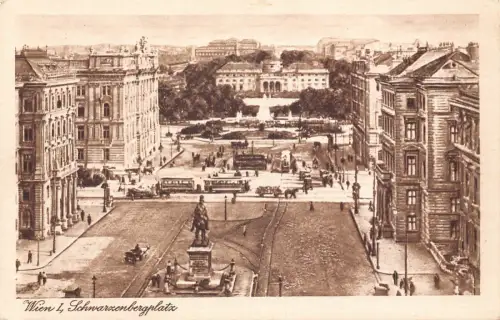 A201 Austria Wien Wien Schwarzenbergplatz Straßenbahn Statue Vintage Postkarte