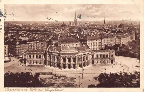 A201 Austria Wien Burgtheater Theater Panorama Straßenbahn Vintage Postkarte