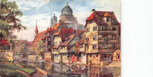 A204 Deutschland 1910 Nürnberger Boot auf Kanalbrücke alte Postkarte