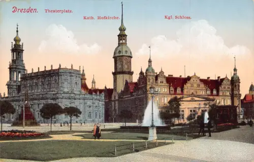 A210 Deutschland Dresdner Theaterplatz Kirche Schloss Vintage Postkarte