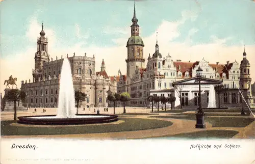 A210 Deutschland Dresdner Hofkirche und Schloss Schlossbrunnen Vintage Postkarte
