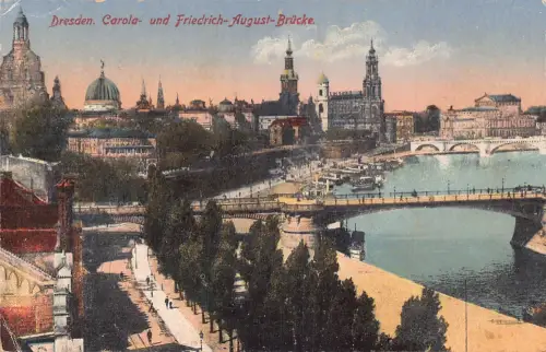 A210 Deutschland Dresden 1925 Carola und Friedrich Augustus Brücke Vintage Postkarte