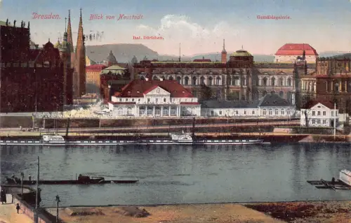 A210 Deutschland Dresden 1928 Blick aus Neustadt Dampfschiffe Gemaeldegalerie AK