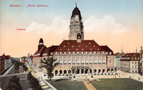 A211 Deutschland Dresden Neues Rathaus Ringstraße Vintage Postkarte