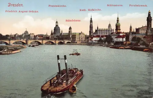 A210 Deutschland Dresden Dampfschiff Fernheizwerk Schlossturm Staendehaus AK