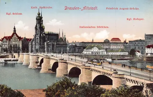 A210 Deutschland Dresden Altstadt Italienisches Doerfchen Brücke Straßenbahn Postkarte