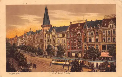 A212 Deutschland Düsseldorf 1924 Graf Adolf Straße Straßenbahnen Vintage Postkarte