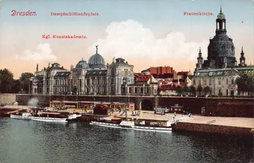 A211 Deutschland Dresden Dampfschifflandeplatz Kunstakademie Dampfschiffe Postkarte