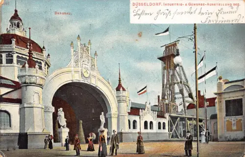 A212 Deutschland Düsseldorf 1902 Industrie Gewerbe Ausstellung Fahnen Postkarte