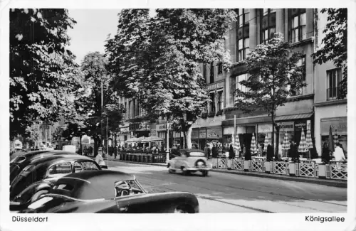 A212 Deutschland Düsseldorf 1955 Königsallee Autos Restaurants Vintage Postkarte