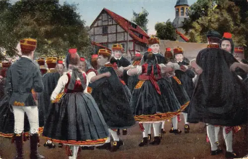 A214 Deutschland Hessen Trachten Hessische Trachten Vintage Postkarte