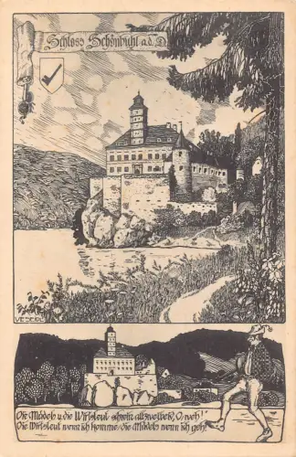 A216 Österreich Schloss Schönbühel Skizze signiert V Seidl Vintage Postkarte