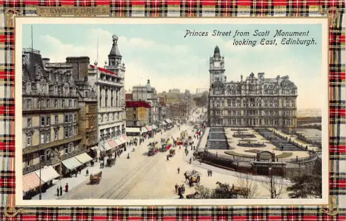 A031 Schottland Prinzessin Straße Straßenbahn Edinburgh Steward Kleid Tartan Postkarte