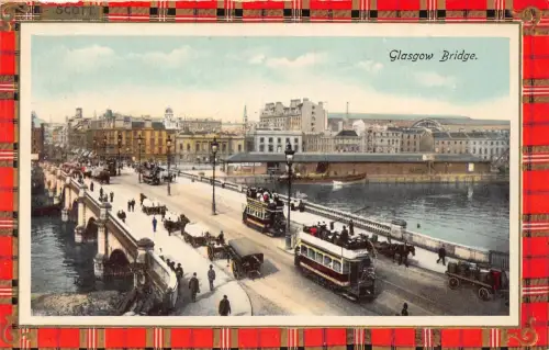 A031 Schottland Glasgow Bridge Doppeldecker Straßenbahn Tartan Scott Postkarte