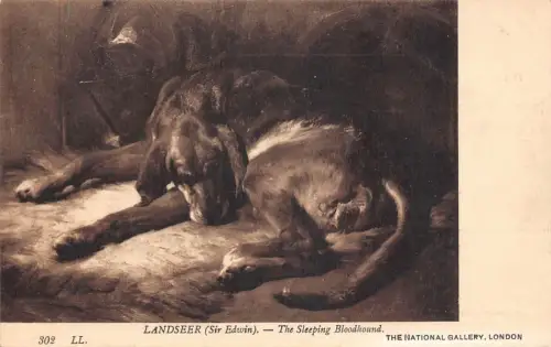 B117 National Gallery London Landseer Art - Sleeping Bloodhound Dog Postkarte