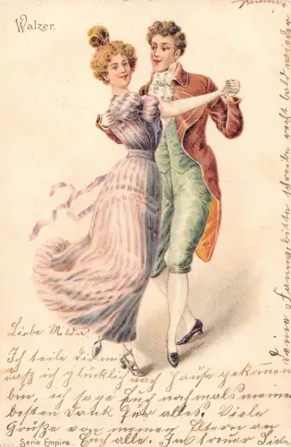 B124 Tanz 1903 Walzer Paar tanzt Walz Liebe Romantik Postkarte