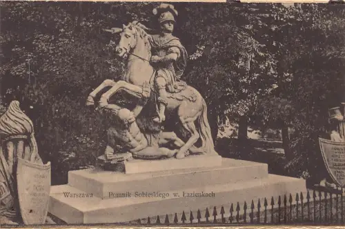 B111 Polen Warszawa Warschau Pomnik Sobieskiego mit Lazienkach Statue Postkarte