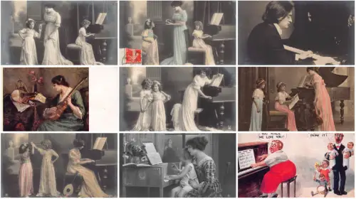 Musik Komponisten Instrumente Klavier Mandoline Mädchen Lot 9 Vintage Postkarten B885