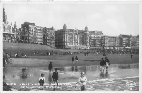 B098 Belgien 1932 Ostende Digue et Grands Hotels Kinder RPPC Vintage Postkarte