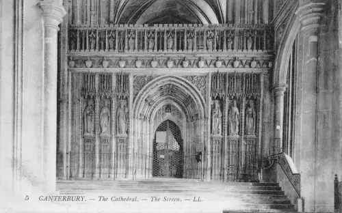 B129 England Canterbury Cathedral Screen Vintage Postkarte