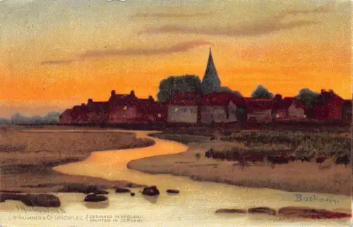 B127 England 1907 Bosham Sunset View Art Vintage Postkarte