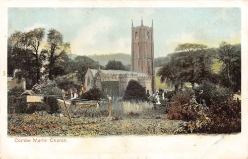 B127 England Combe Martin Kirche Vintage Postkarte