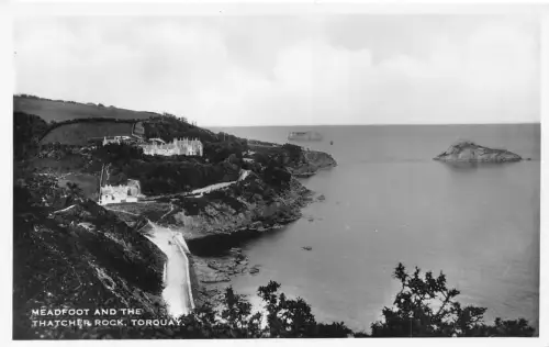 B126 England Torquay Meadfoot and the Thatcher Rock RPPC Vintage Postkarte