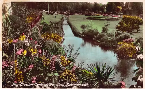 B115 England The Stream Central Gardens Bournemouth Vintage Postkarte