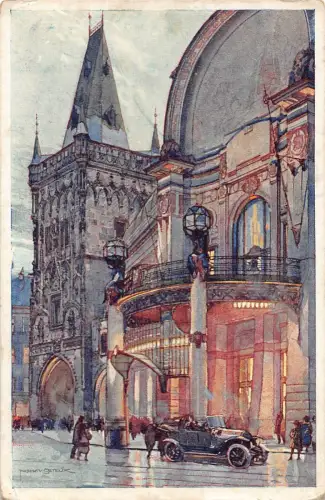 B111 Tschechien Prag Praha Pred Obecnim domem prazskym Auto Kunst Postkarte