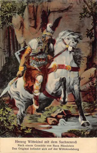 B101 Deutsches Königtum Adel 1909 Herzog Wittekind mit Sachsenross Pferd Postkarte