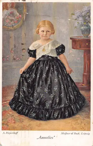 B100 Kunst von A Piperhoff 1918 kleines blondes elegantes Mädchen Annelies Postkarte