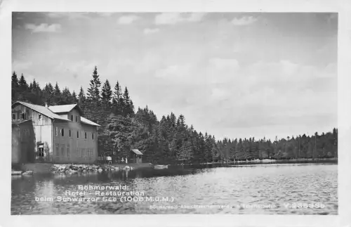 B109 Tschechien 1935 Cerne jezero Böhmerwald Hotel Restaurant RPPC Postkarte