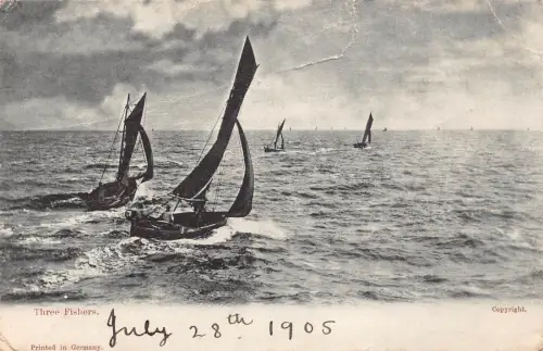B122 Meerblick 1905 Drei Fischer Segelboote Vintage Postkarte